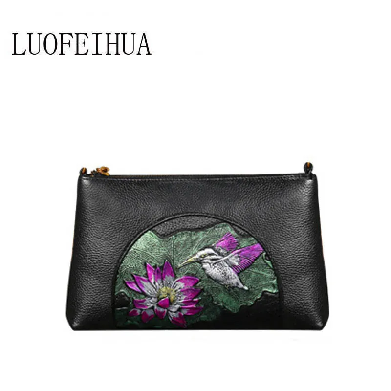 

LUOFEIHUA Genuine Leather women bags for women 2019 new embossed leather handbag retro messenger bag Designer bag female