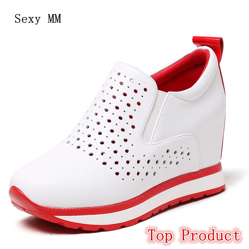 

Genuine Leather Wedges Slip On Shoes Women Flats Loafers Wedge Casual Height Increasing Flat Walking Shoes Plus Size 34 - 40