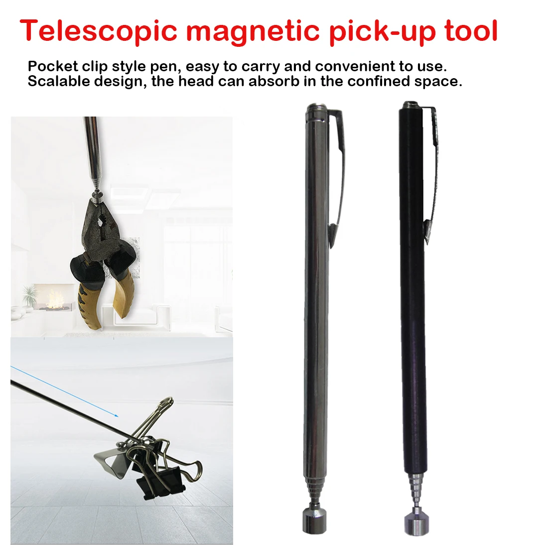 1pcs Black Portable Telescopic Easy Pick Up Rod Stick