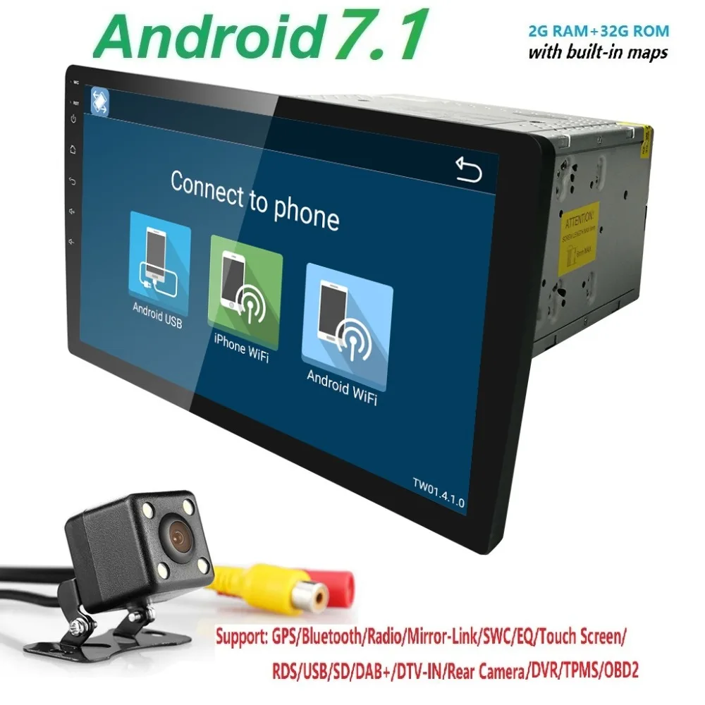 

10.1" 2GB+32GB Car Radio Stereo Auto GPS Navigation Universal Head Unit Single 1Din Android 7.1 QuadCore 1024*600 SWC DVR RDS BT