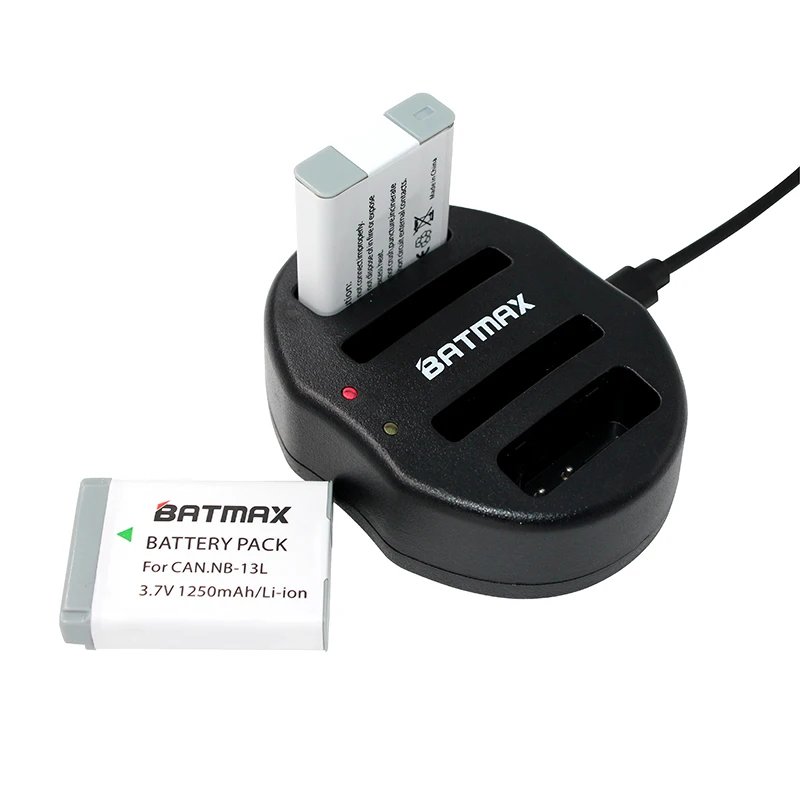 2Pcs 1250mAh NB 13L NB13L NB 13L Batteries + USB Dual Charger for Canon