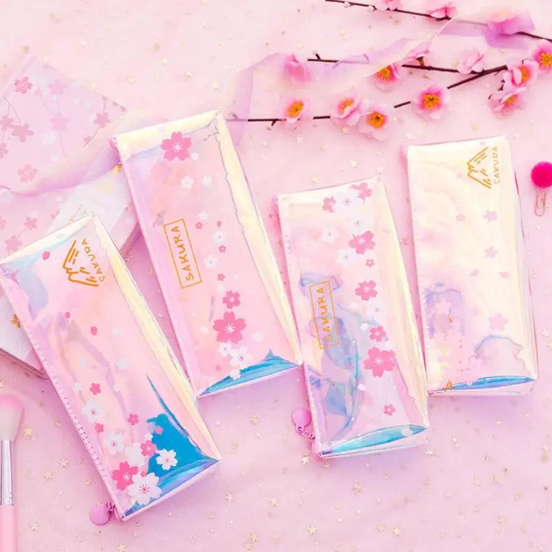 Новинка Sakura лазерная прозрачная сумка для карандашей Блестящий Карандаш Чехол канцелярские товары креативный ПВХ сумка школьный пенал поставки студенческий подарок