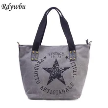 Rdywbu большая звезда печать винтажная Холщовая Сумка на плечо-Женская размера плюс многофункциональная дорожная сумка с буквами Bolsos B201