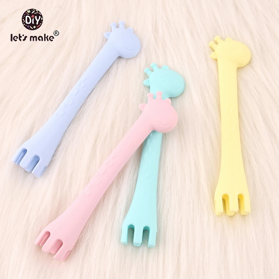 

Let's make 5pcs Cartoon Silicone Giraffe Spoon Feeding Fork Two In One Tableware Infant Learning Spoons Teething Spoons Utensils