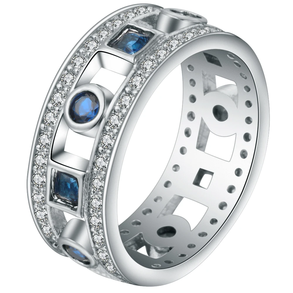 

Seanlov Fashion Jewelry Women Wedding Rings Blue Round CZ Stones White Gold Filled Engagement Ring Jewelry