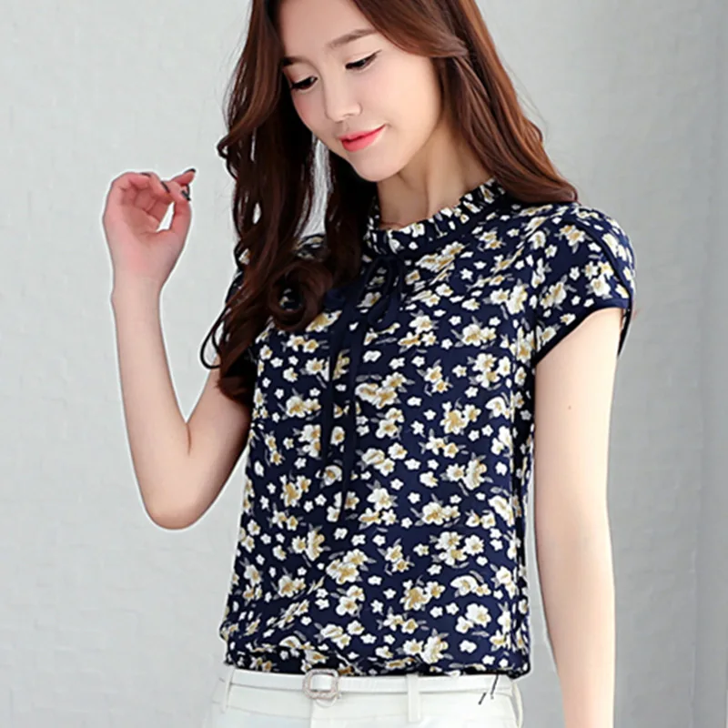 Vente Femmes D été Tops En Mousseline de Soie Blouses Et Chemises À Manches Courtes Dames Imprimé floral Féminin Blouse Blusas Femme Plus La Taille Tops Femme