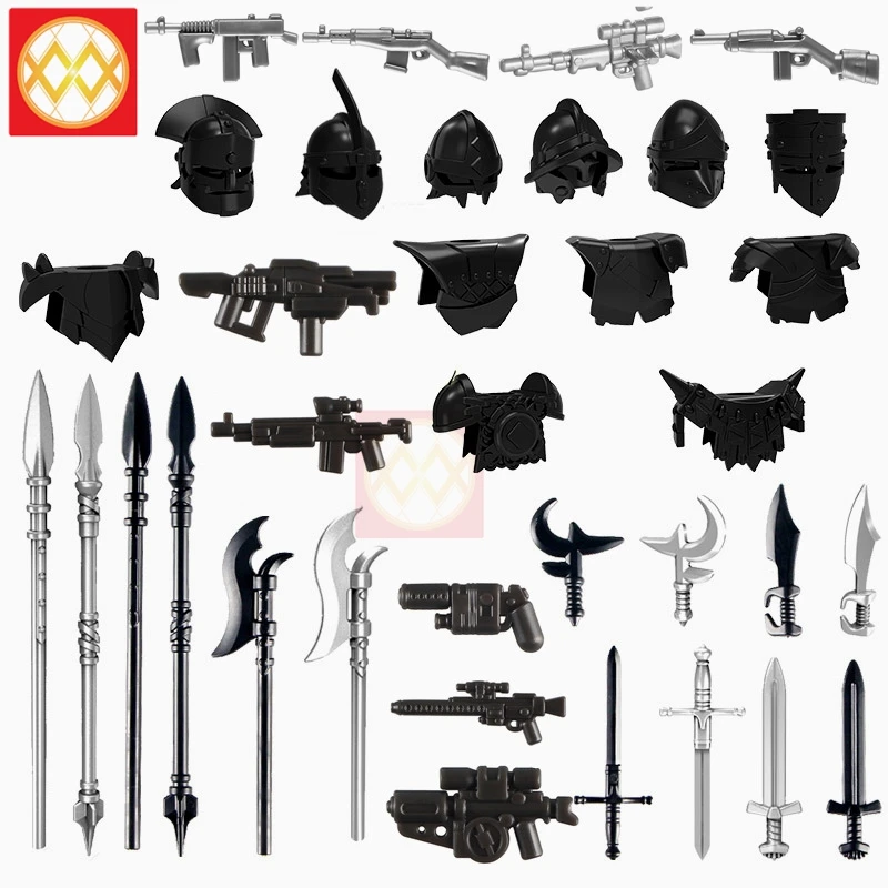 

10pcs/lot Military Swat Weapons WW2 Guns Medieval Castle Knight Sword Spear MOC Army Accessories Building Blocks Toys Children