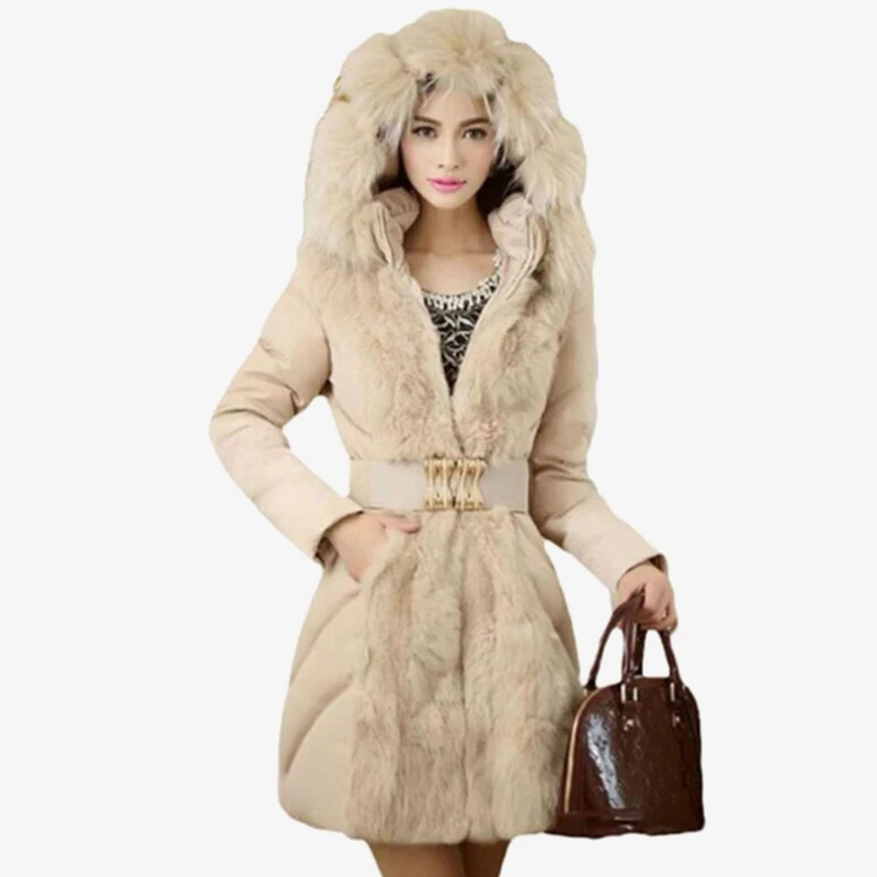 Women's Faux Fur Hooded Long Coats 2018 Winter Female Fashion Outwears Ladies Warm Fluffy Elegant Sashes Pockets Jacket Coats