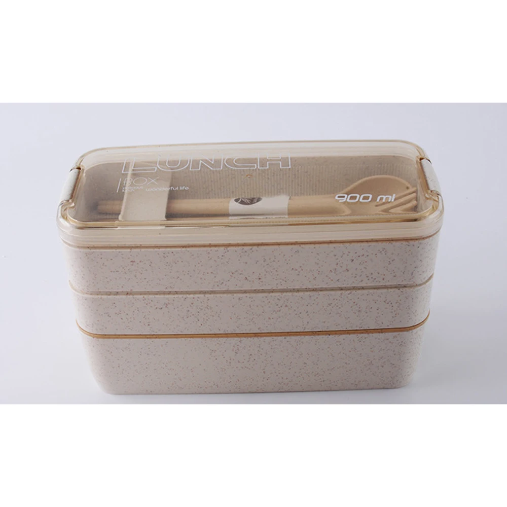 Контейнер для хранения продуктов в микроволновой печи Посуда 3 слоя пшеничной соломы Bento коробки 900 мл портативный здоровый материал Ланч-бокс 3 цвета
