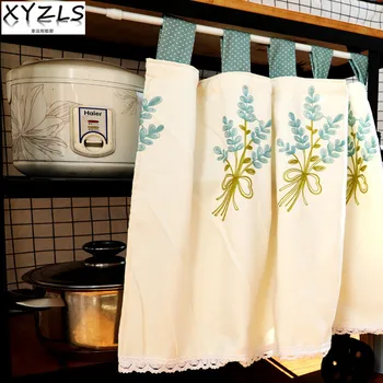 

XYZLS New Pastoral Plant Embroidered Kitchen Curtain Cafe Half-Curtain Short Panel Drapes Door Curtains Valance