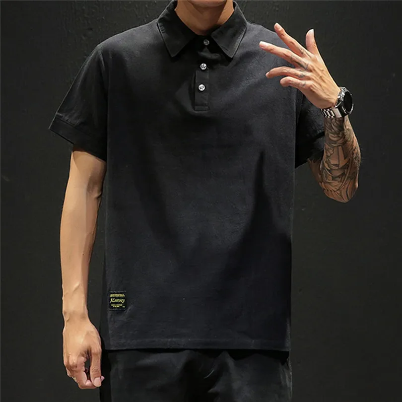 New Fashion Men Summer Cotton And Linen Short Sleeve Solid Color Stand Neck Loose Casual T Shirt Blouse Polo Top #4A24 (28)