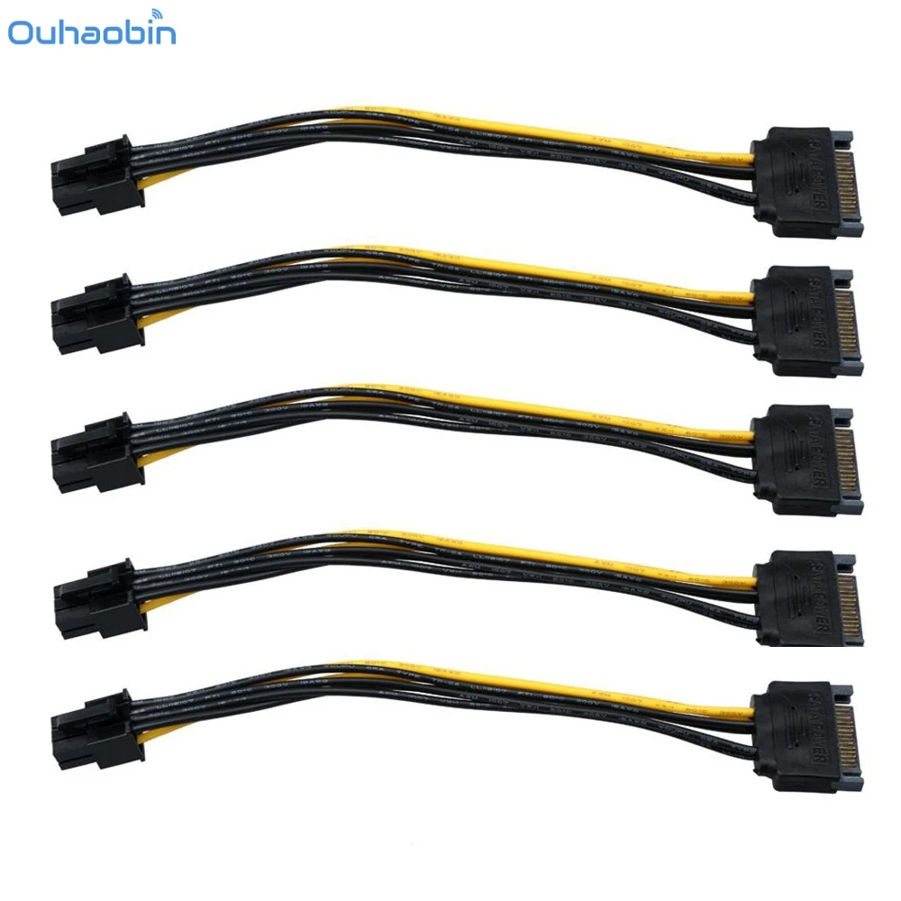 5Pcs SATA Power Cable 15 Pin To 6 Pin PCI EXPRESS PCI E Sata Cable Cord on