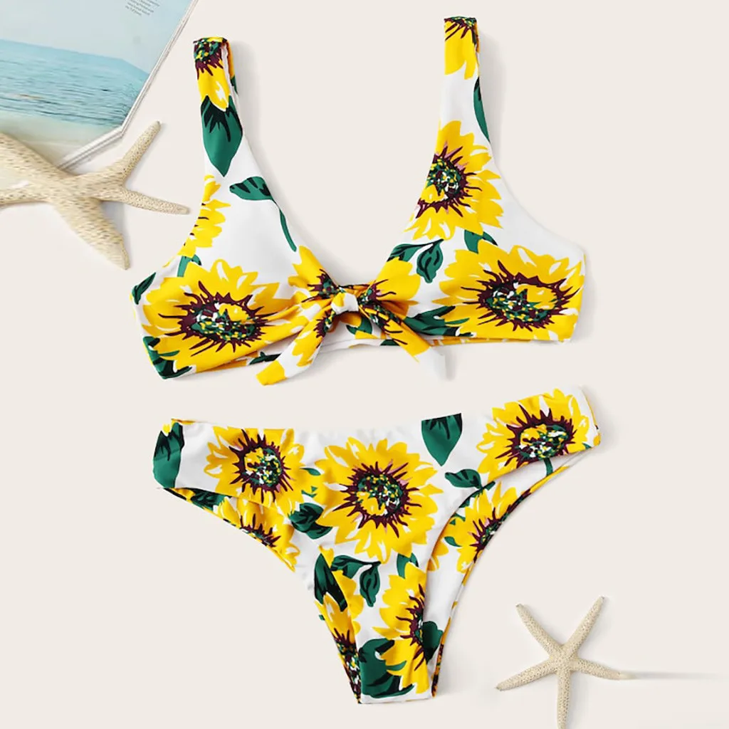 

swimming suit for women bikini set push up 2019 Women's Sexy Two Piece Bikini Swimsuit Sunflower Print Swim Dress Bathing Suit