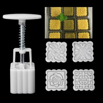 

5Pcs Stamps 50g Square Flower Moon Cake Mold Mould Pastry Mooncake Hand DIY Tool