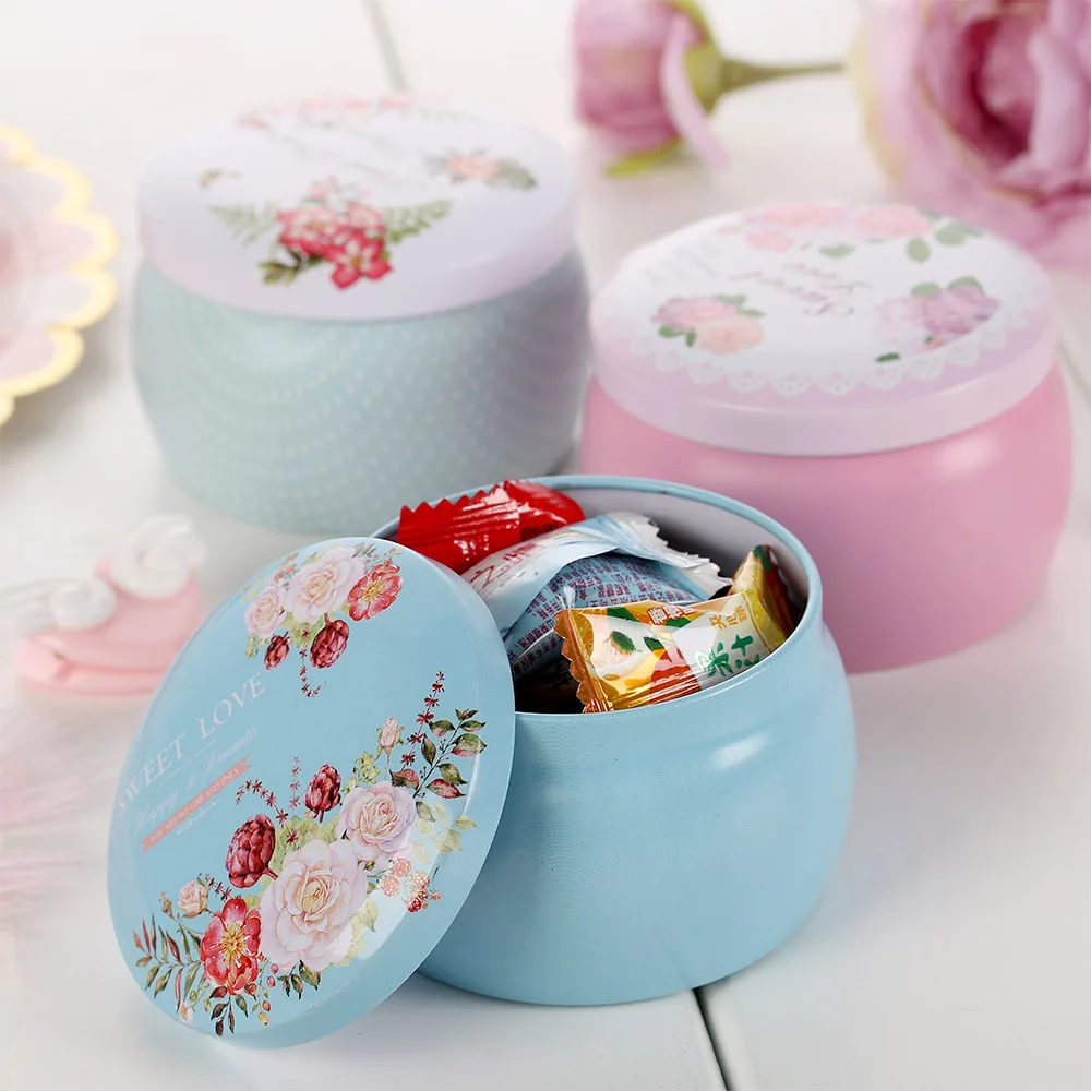 

Rose Tea Pot Tin Box Small Fresh Home Garden Personality Candy Box Drum-shaped Candy Cookie Storage Box Festive Party Supplies