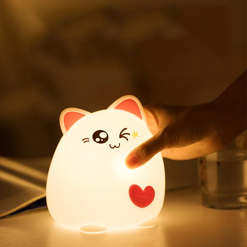 USB Rechargeable LED Night Light For Baby Kids Cute Cat Touch Sensor ...