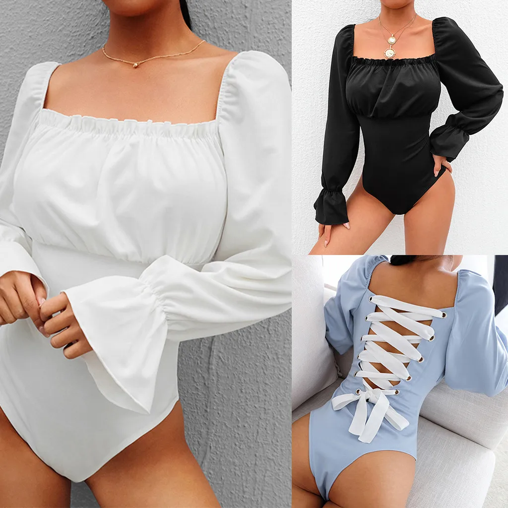 Модные женские туфли для женщин с длинным рукавом Baddage Sexy Basic однотонный комбинезон macacao feminino combinaison #251