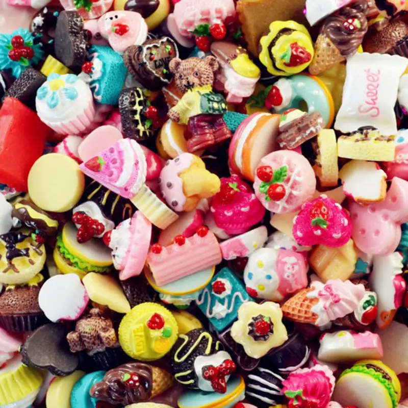 100PCS DIY Slime Charms With Candy Sugar Chocolate Cake Resin Flatback of Slime Beads for Ornament Scrapbook Crafts Toy  (8)