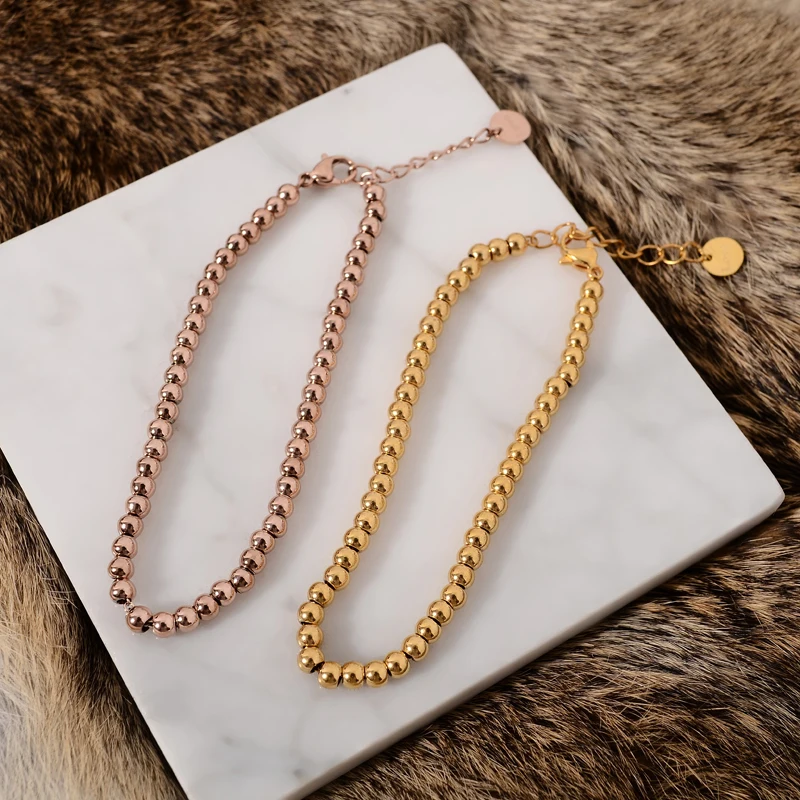 

YUN RUO Fashion Gold Beads Bracelet Woman Chain Rose Silver Color Fashion Stainless Steel Jewelry Gift Never Fade Drop Shipping