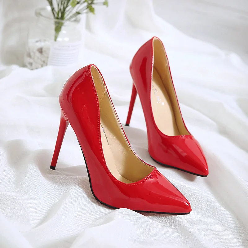 Г. Женские туфли-лодочки на высоком каблуке модная пикантная обувь для вечеринок Свадебные туфли с острым носком на тонком каблуке 11 см, без шнуровки, с красной подошвой, большие размеры 35-44