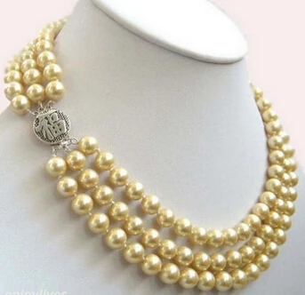

Miss charm Jew.490 3 Rows Yellow Shell Pearl 925 Sterling Silver Fortune Clasp Necklace