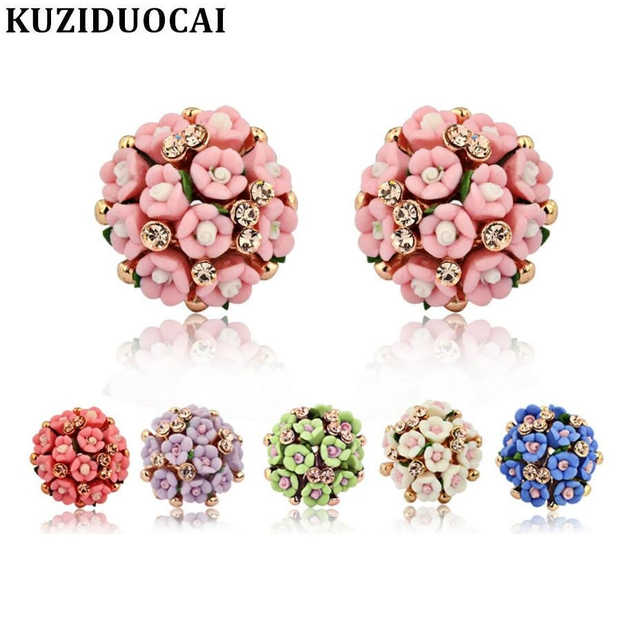 

Kuziduocai New Fashion Fine Jewelry Vivid Lifelike Ceramics Delicate Rose Flowers Stud Earrings For Women Ladies Gift E-483