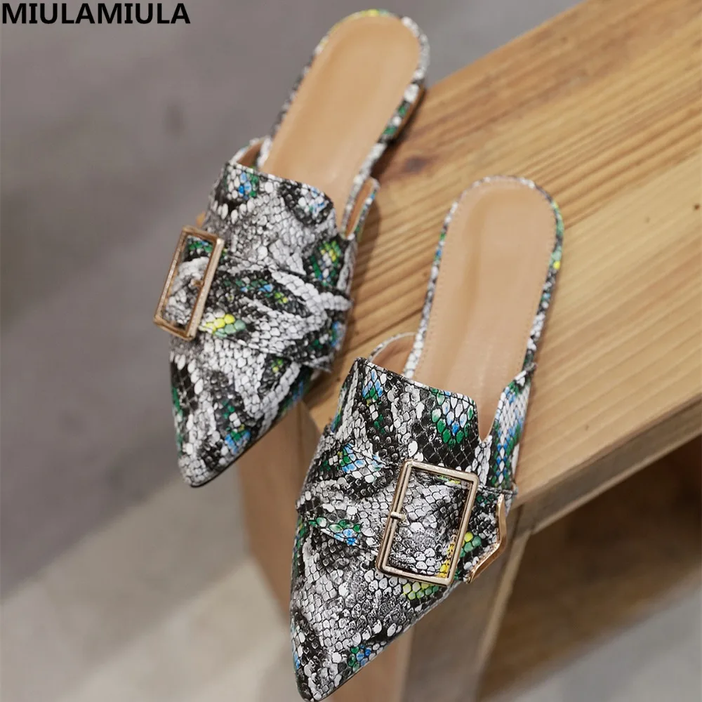 

MIULAMIULA Brand Designers 2019 Spring New Fashion Striped Print Woman Shoes Flat Slides Slip On Loafers Mules Flip Flops 35-41