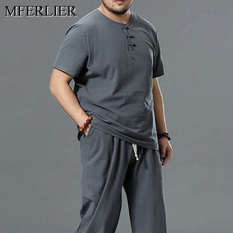 Летняя мужская рубашка обхват груди 155 см 5XL 6XL 7XL 8XL 9XL 10XL хлопок лен с коротким