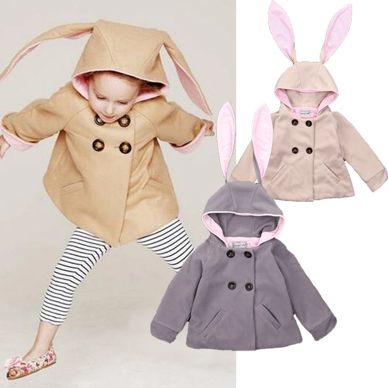 Spring Autumn Baby Girls Cute Rabbit Overcoat Jacket Babies Girl Hooded Trench Coat Outwear Age Clothing