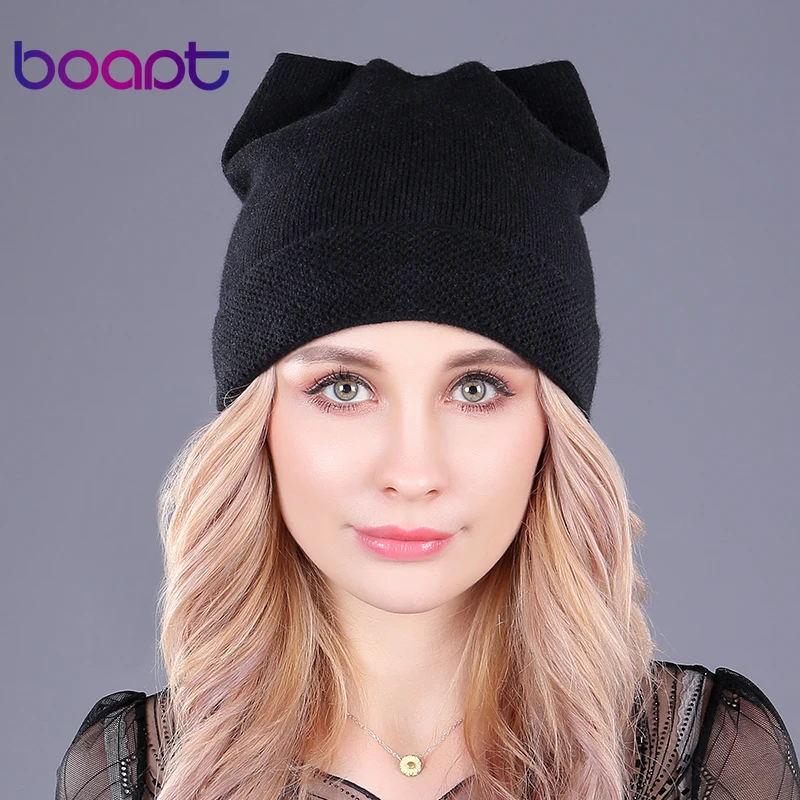[boapt] кошечка кота ухо шерсть бархат внутри вязание головные уборы для женская