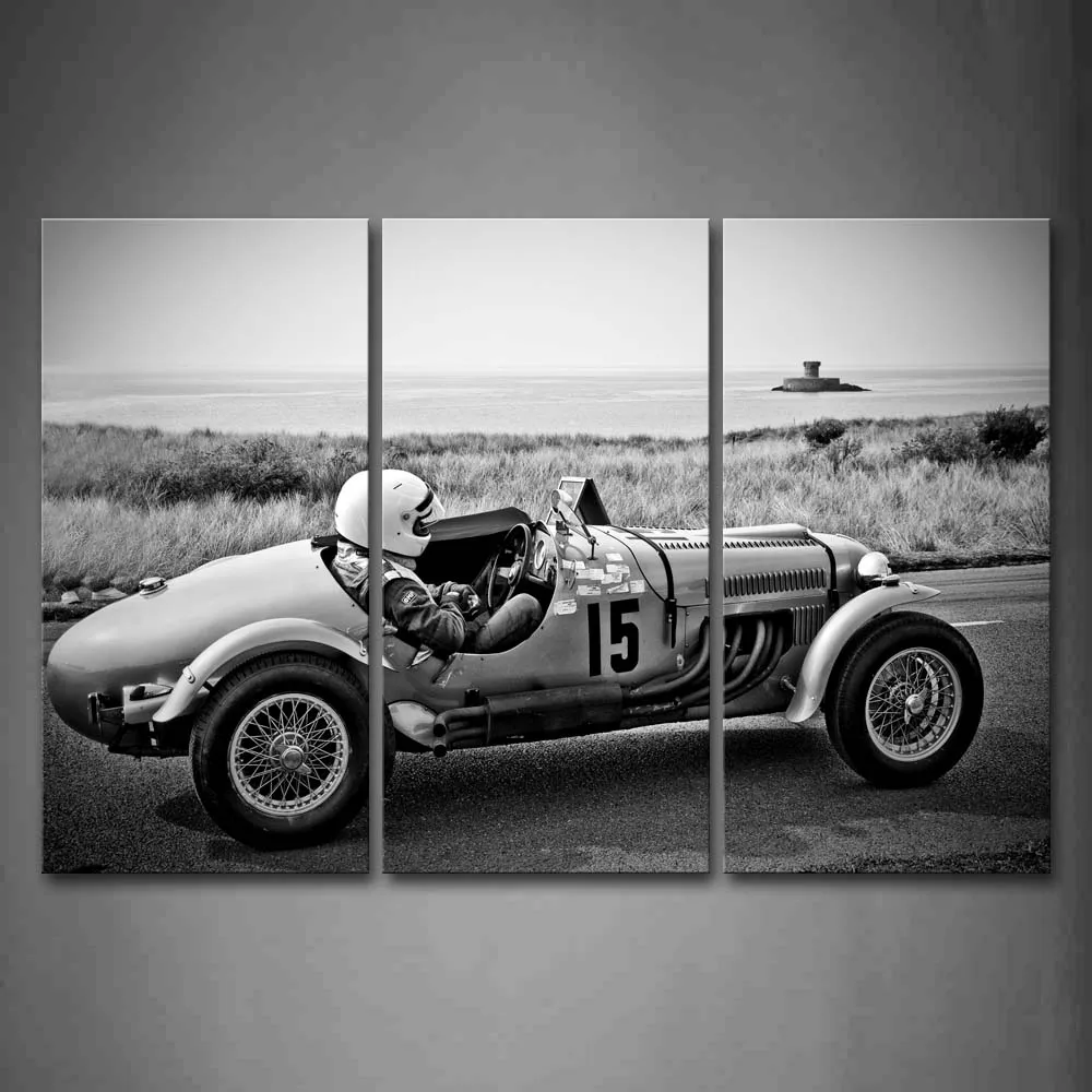

Framed Wall Art Pictures Man Auto Racing Car Sea Canvas Print Car Posters With Wooden Frames For Home Living Room Decor