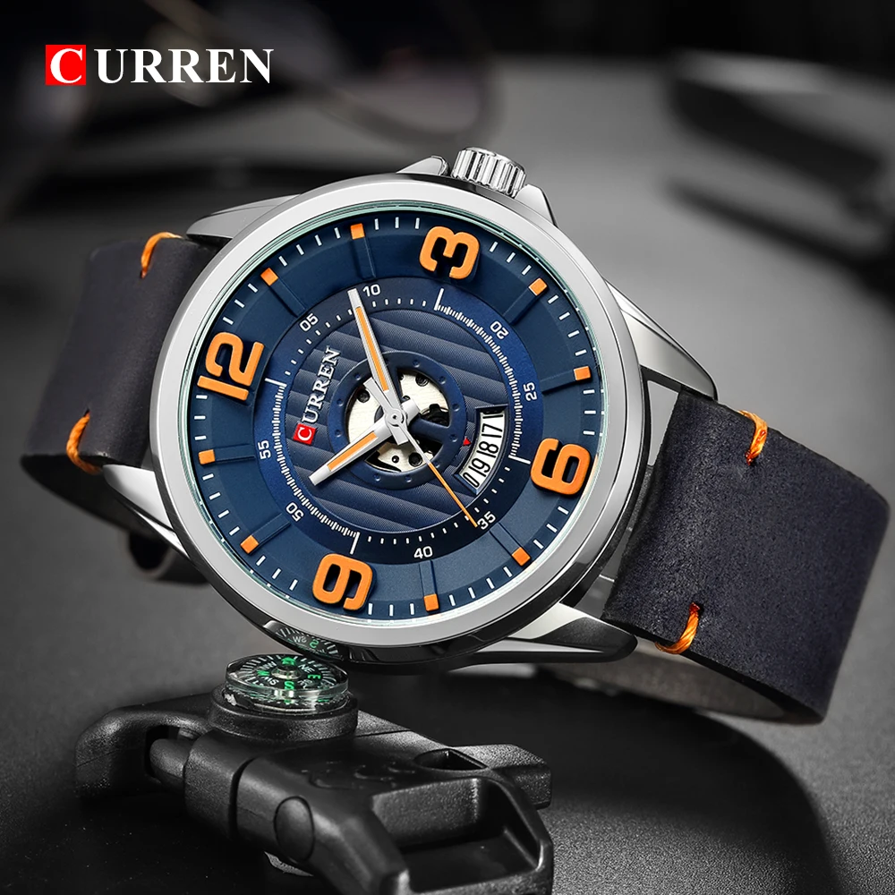 Billige Herren Uhren Top Marke CURREN Leder Armbanduhr Analog Army Military Quarz Zeit Mann Wasserdichte Uhr Mode Uhren Hombre