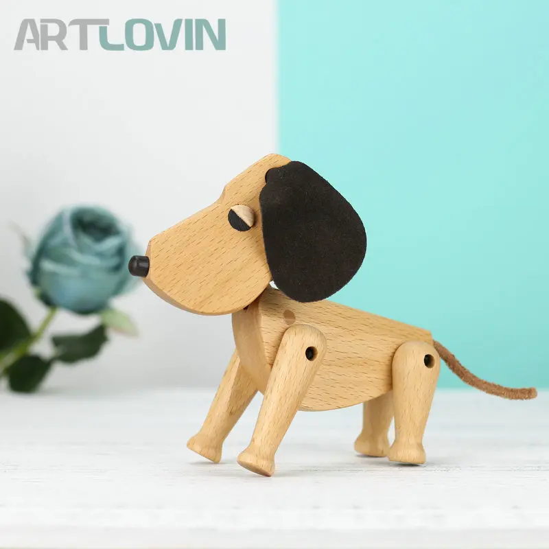 Latest Fashion Nordic Denmark Beech Wood Puppy Figurines Collectible