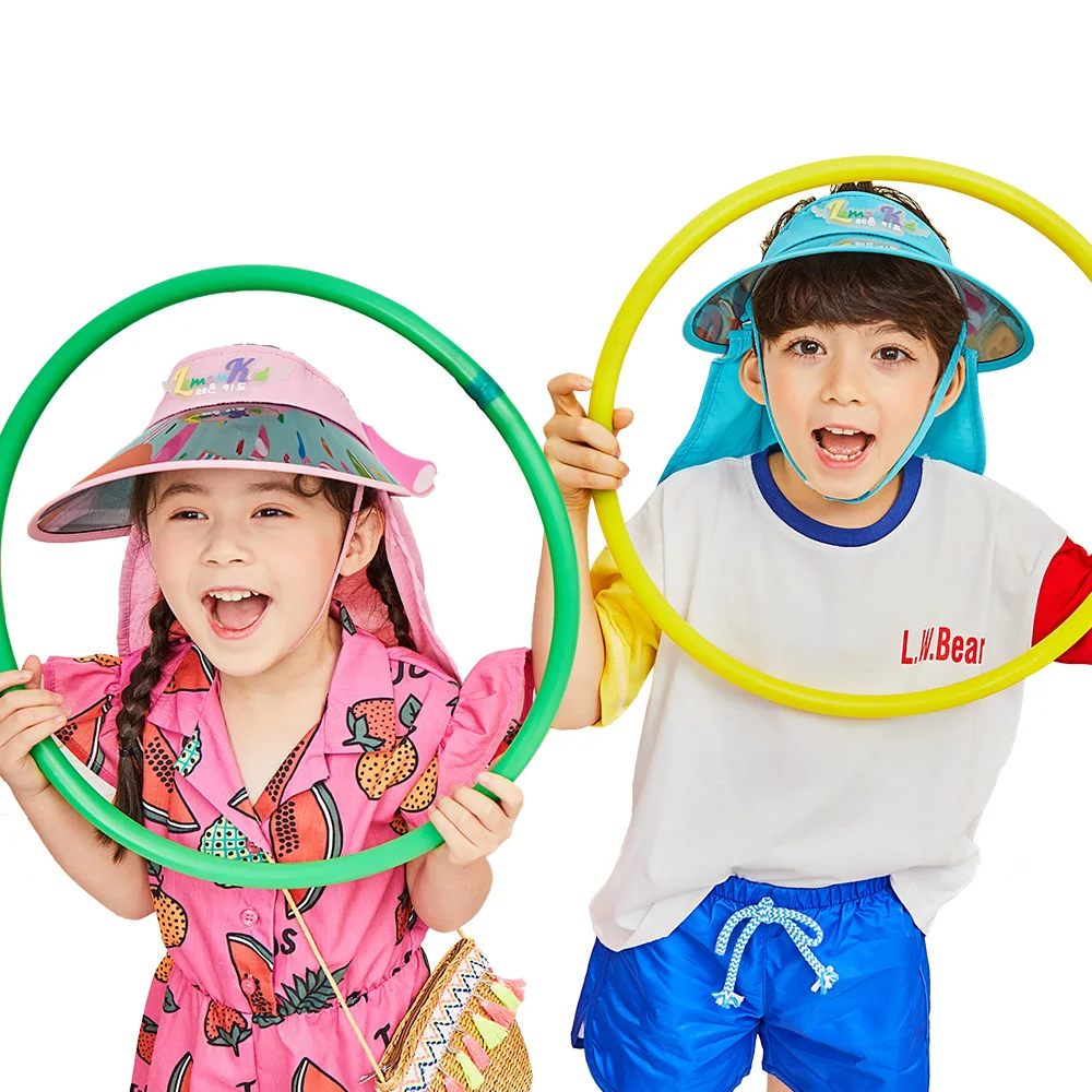 

Children Summer Sun Hats Kids Sun Visor Hat With Big Heads Wide Brim Beach Hat UV Protection Boy Girl Fold Empty Top Cap