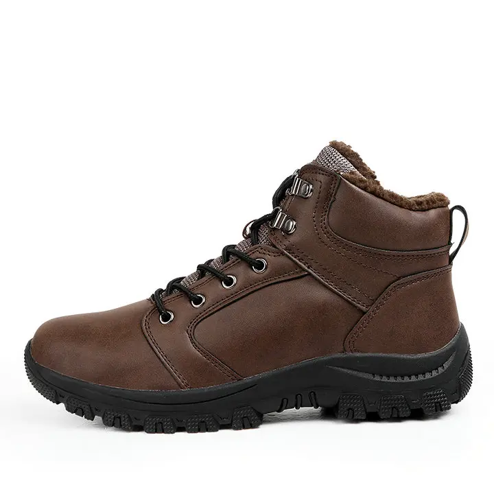 Мужские ботинки на меху; коллекция года; теплые мужские зимние ботильоны из натуральной кожи; Мужская обувь; модная резиновая обувь - Цвет: Brown