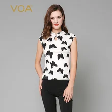 VOA черно-белая шелковая переплетенная футболка с бабочкой Повседневная футболка с воротником-стойкой без рукавов B2802