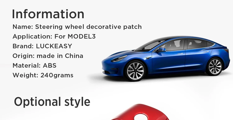 Decorativo do Volante do Carro para Tesla Luckeasy Remendo Modelo Volante Acessórios Quadro Decorativo Vermelho - Branco 3 Abs 29 Volantes e cubos de direção