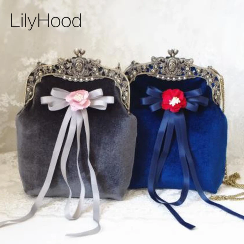 LilyHood Handmade Velvet Retro Shoulder Bag Female Vintage Victorian Baroque Bronze Flower Frame Kiss Lock Funky Messenger Bag LilyHood Handmade Velvet Retro Shoulder Bag Female Vintage Victorian Baroque Bronze Flower Frame Kiss Lock Funky Messenger Bag