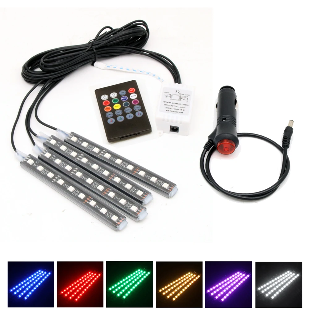 

Car LED RGB Music Atmosphere Sound Active Function LED Strip Remote/Voice/App Control Foot Lamps Automobile Atmosphere Lamp
