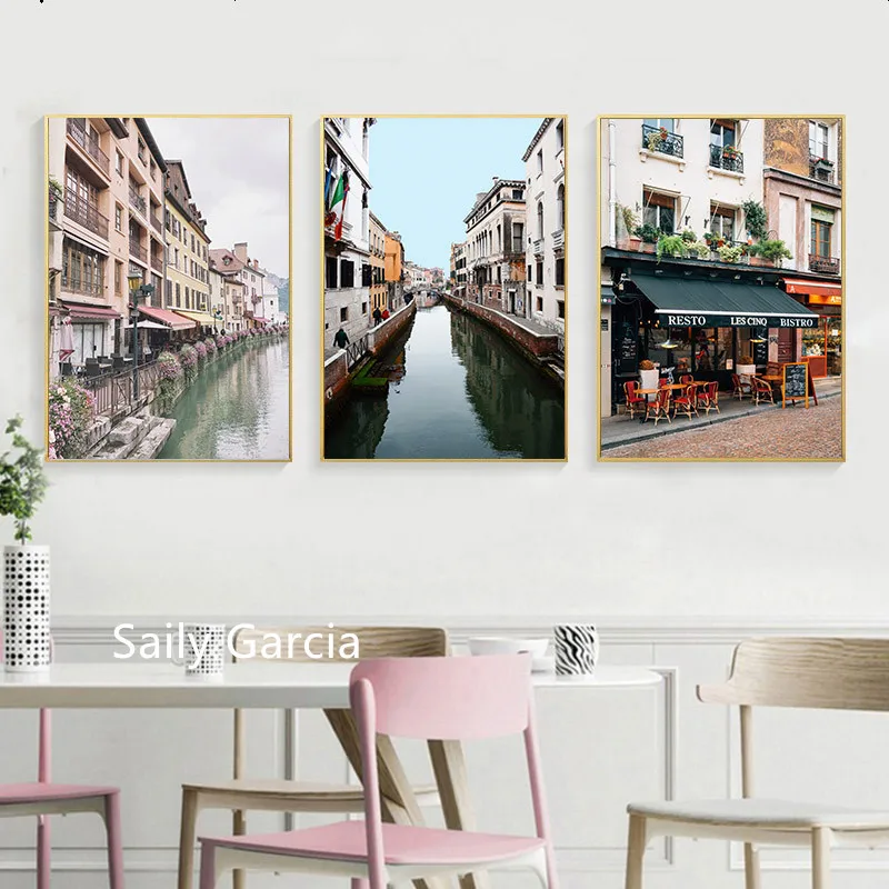 

Retro Poster Venice France New York House Architecture Wall Art Canvas Print Building Landscape Picture Painting Nordic Decor