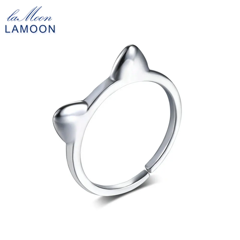 LAMOON Lovely Cat Ears 925-Sterling-Silver Adjustable Rings S925 Fine Jewelry for Women Girls Gift Anti Allergy LMRY037