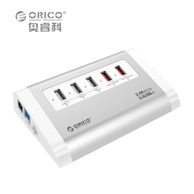 

ORICO UH3C2-SV Aluminum USB3.0 Hub for Laptop Desktop with 2 Super Charger Ports for Mobile Phone Tablet-Silver