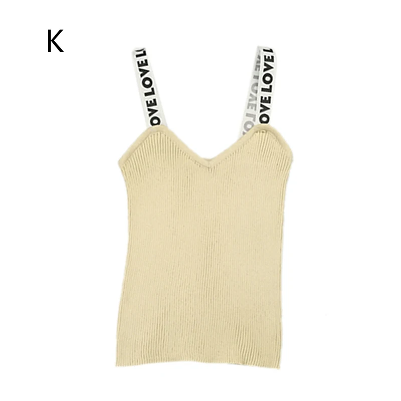 

Sexy V-Neck Sleeveless Letter Shoulder Strap Tank Tops Popular Solid Knitted Vest Tops Fashion Backless Women's Underwear