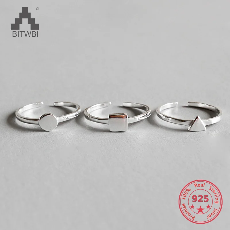 

Fashion New 925 Sterling Silver Simple Geometric Circular Triangle Square Open Ring Rings For Women