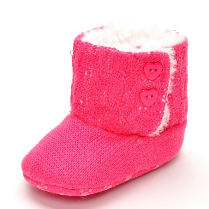 2017 Fashion Baby Girl Boot Shoes Button Knit Fleece Infant Boots