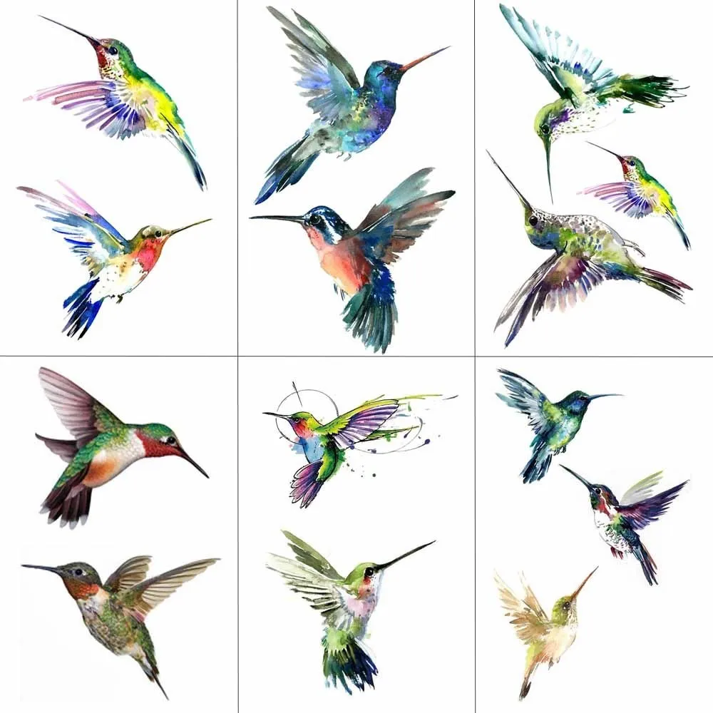 037 35 De Réductionhxman Aquarelle Colibri Temporaire Faux Tatouage Corps Art Autocollant étanche Main Oiseau Tatouage Pour Hommes Conception