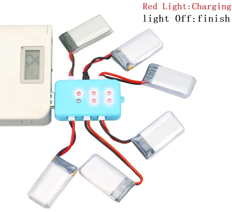 6 шт 3,7 V 300mAh литий-полимерный Батарея и 6-в-1 Зарядное устройство для Syma X11 E55 FQ777 FQ17W F180 FY530 U816 U816A U830 X100 H107 S39-1 HD-1306