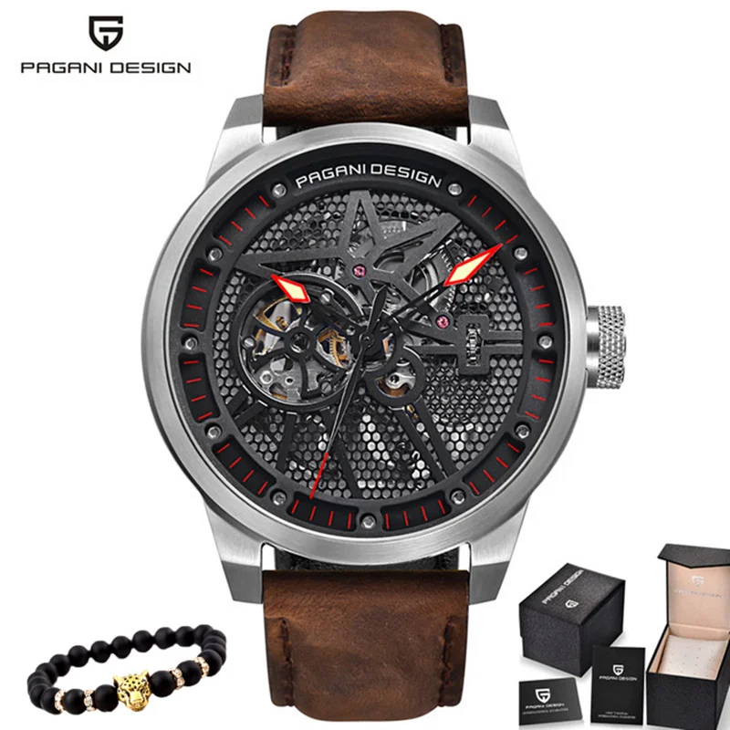 باجاني الهيكل العظمي توربيون الميكانيكية ووتش الرجال التلقائي الكلاسيكية جلدية للماء المعصم الساعات Reloj هومبر رجل هدية 2019