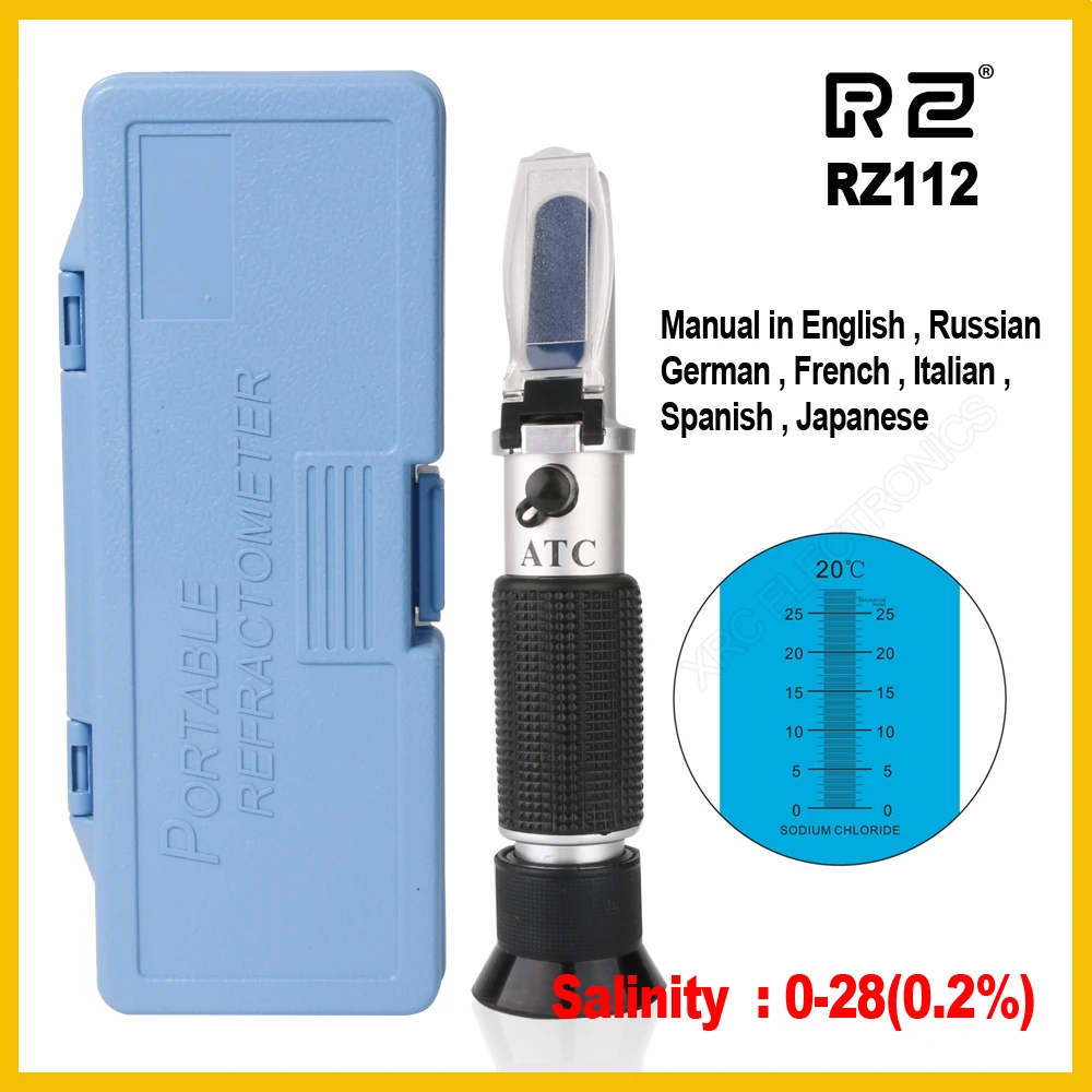 

RZ Retail Package Refractometer Optical Salinity Concentration meter salt Food Sodium Chloride Mariculture Handheld RZ112 0~28%
