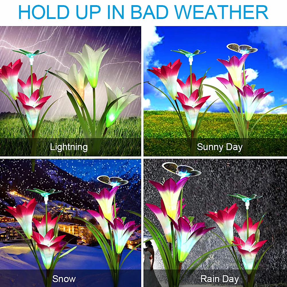 2 Pack Solar LED Fairy Lights Decoration Birthday Wedding Party Christmas Lights Outdoor Waterproof Lily Flower 7 Colours Change (33)